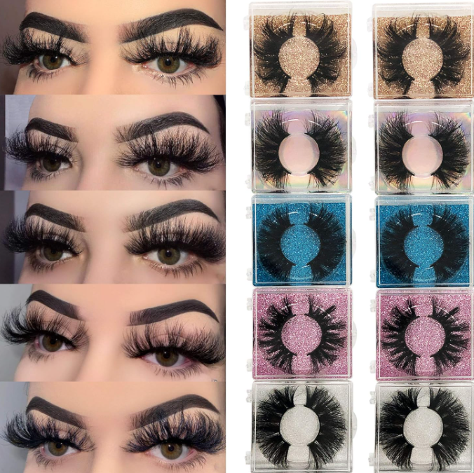 Women showing different style eyelashes