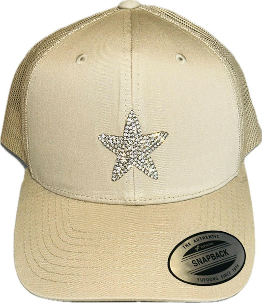 LDB Collections Hat Beige Baseball Hat with Star on Front and Mesh in the Back Unisex