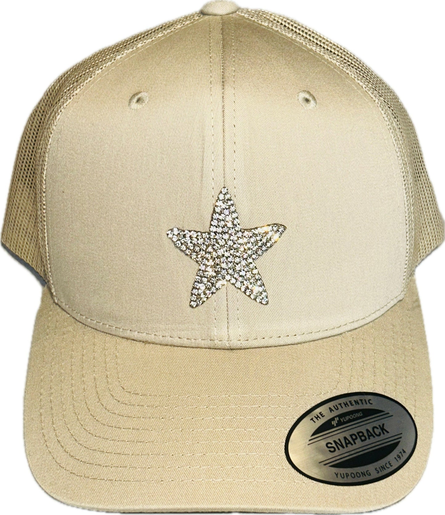 LDB Collections Hat Beige Beige Baseball Hat with Star on Front and Mesh in the Back Unisex