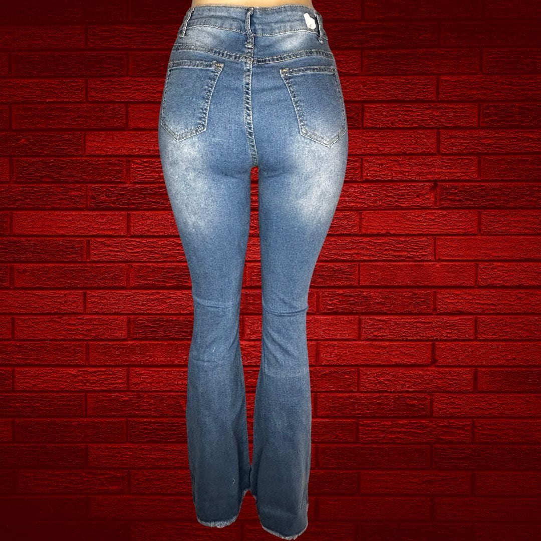 LDB Collections Jeans L “Classic High-Waisted Distressed Straight-Leg Denim Jeans”