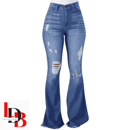 LDB Collections Jeans L “Classic High-Waisted Distressed Straight-Leg Denim Jeans”