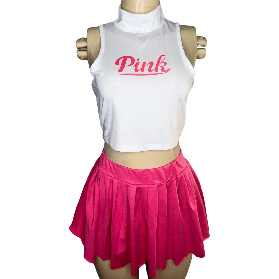 LDB Collections “Pink Cute Sleeveless Crop Top and Pleated Sexy Mini Skirt Set: Women’s Fashion”