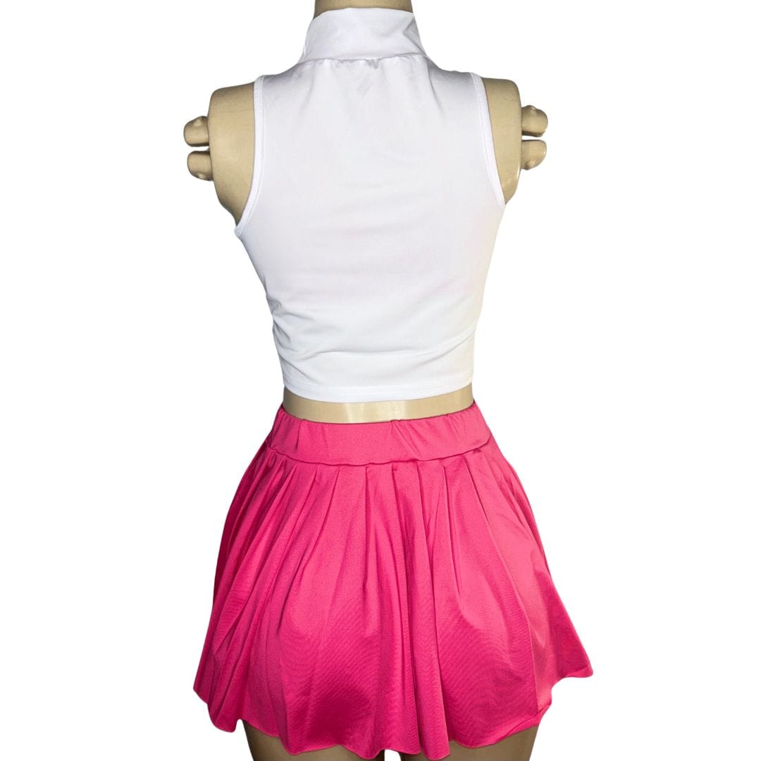 LDB Collections “Pink Cute Sleeveless Crop Top and Pleated Sexy Mini Skirt Set: Women’s Fashion”