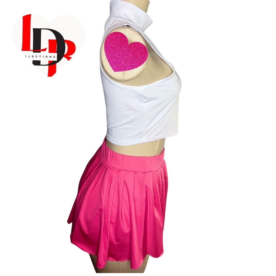 LDB Collections “Pink Cute Sleeveless Crop Top and Pleated Sexy Mini Skirt Set: Women’s Fashion”