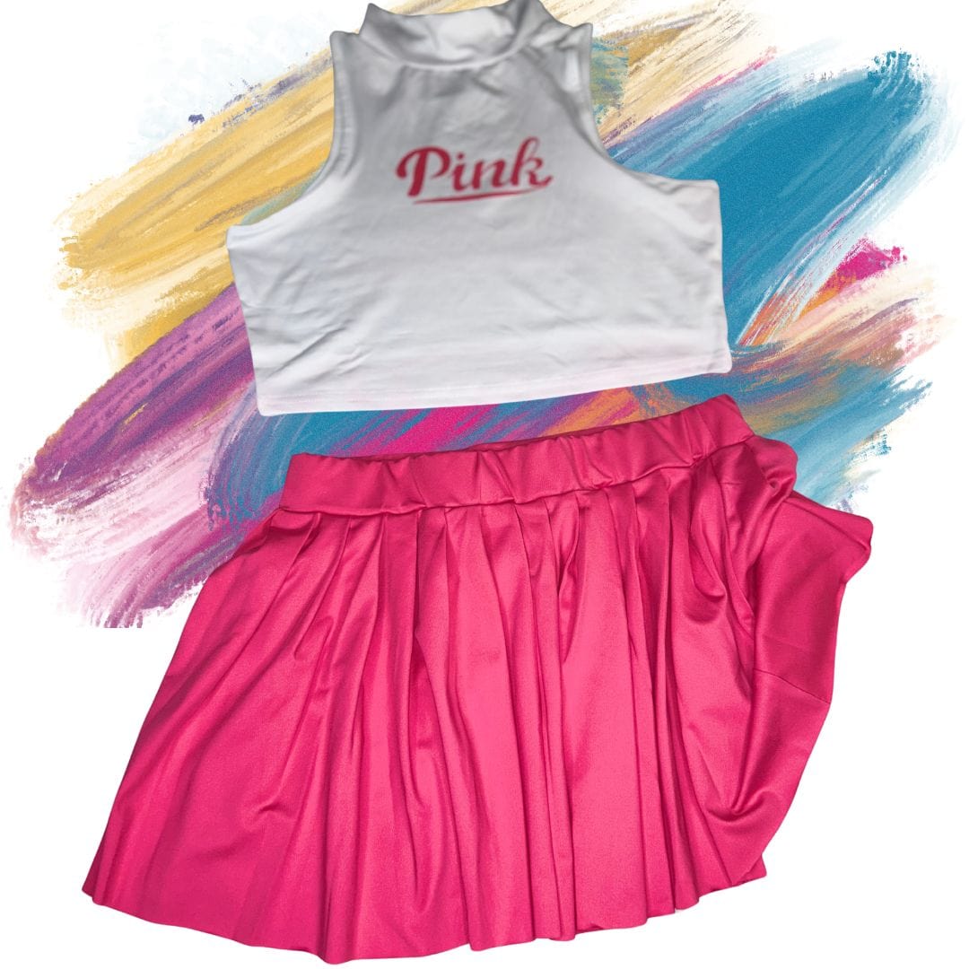 LDB Collections “Pink Cute Sleeveless Crop Top and Pleated Sexy Mini Skirt Set: Women’s Fashion”