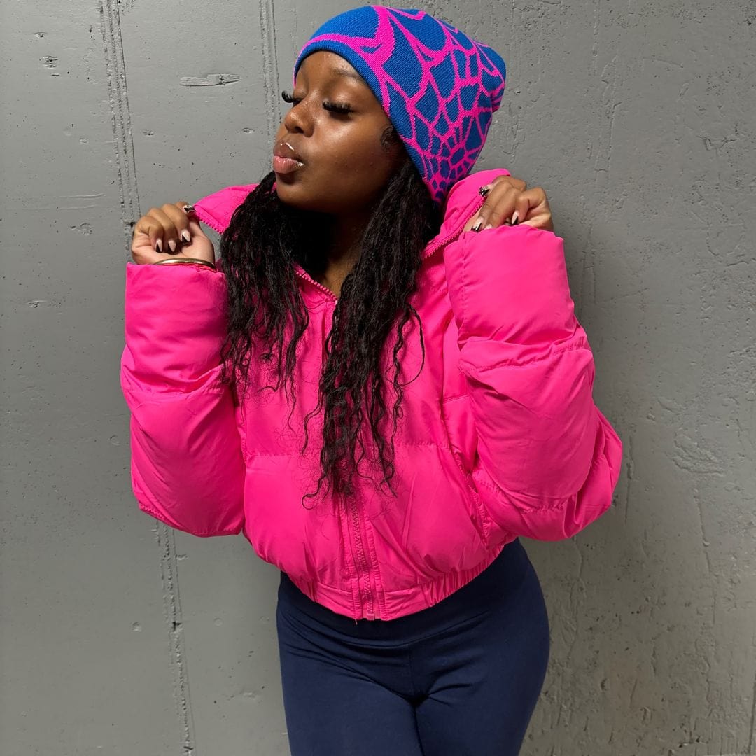 LDB Collections Pink Puffer Jacket with Leopard Lining