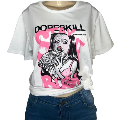 LDB Collections T-Shirt L “DOPESKILL BOSS Graffiti Style White T-Shirt - Urban Streetwear Graphic Tee - Trendy Fashion