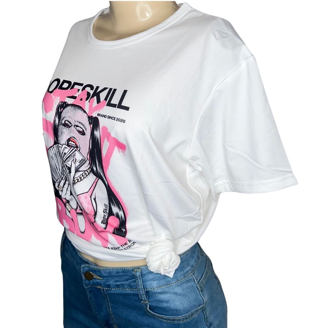 LDB Collections T-Shirt L “DOPESKILL BOSS Graffiti Style White T-Shirt - Urban Streetwear Graphic Tee - Trendy Fashion