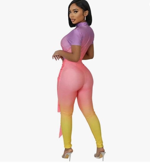 LDB Collections Women's Sexy Short Sleeve Gradient Color Nightclub Bodycon Jumpsuit Rompers Women's Sexy Short Sleeve Gradient Color Nightclub Bodycon Jumpsuit Rompers